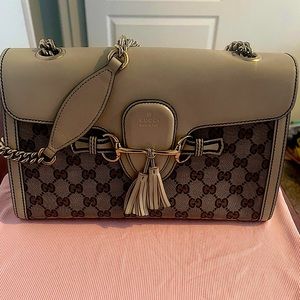 Authentic Gucci Canvas Emily Horsebit Chain Shoulder Bag